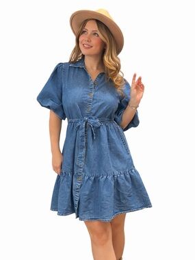 Blush Light Blue Denim Dress with Button Detail